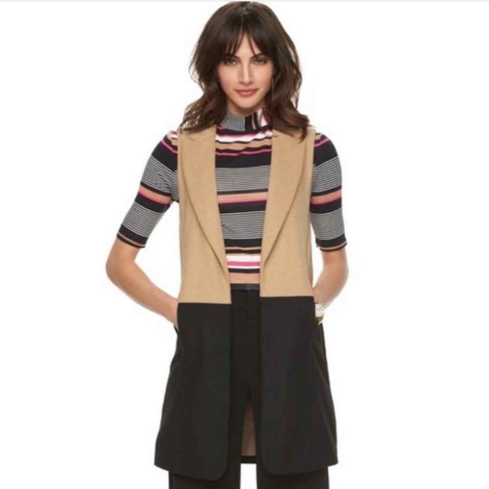 NEW Elle Color Blocked Two Tone Longline Vest